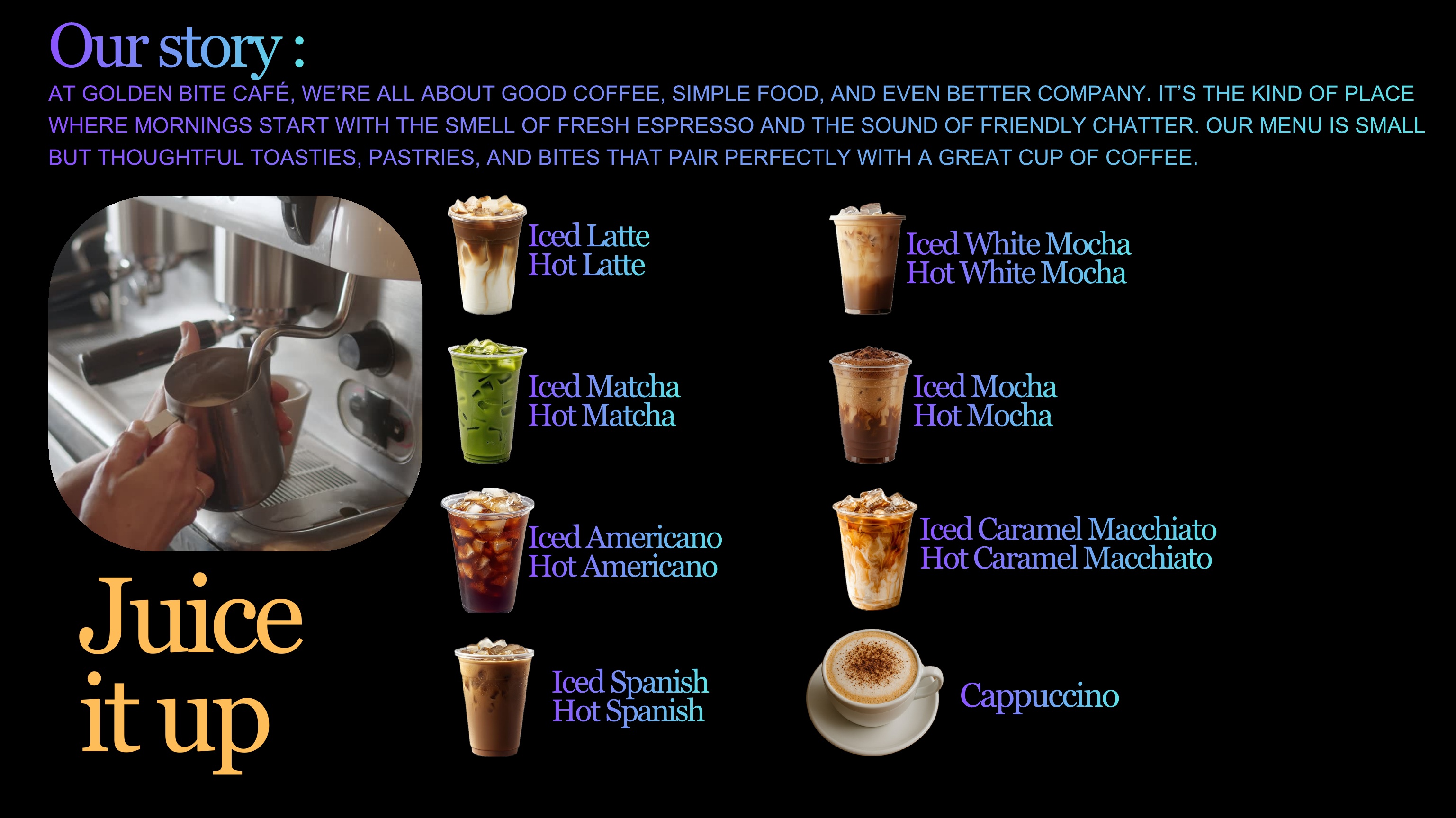 Juice It Up menu page 2 of 8 — coffee