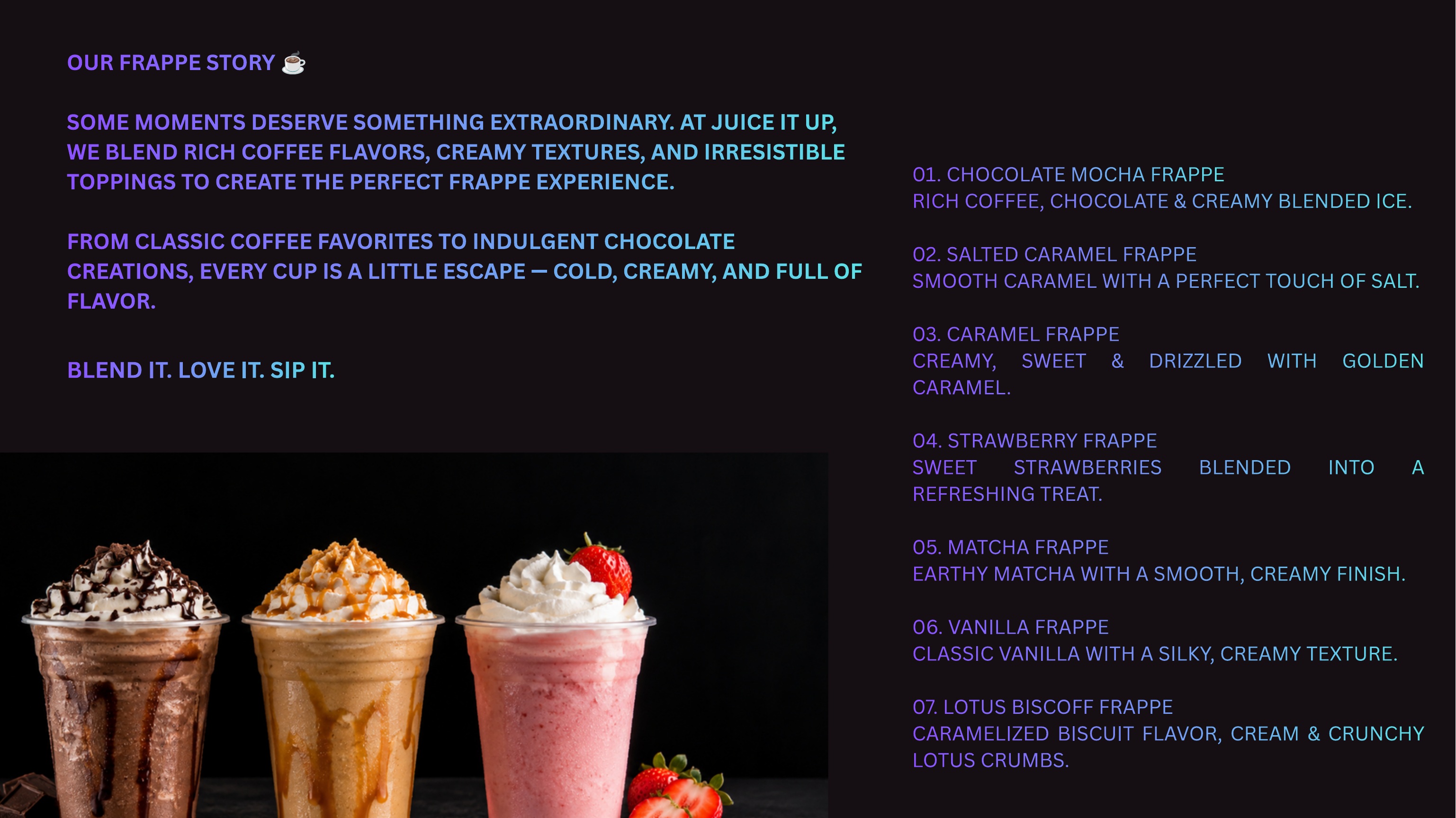 Juice It Up menu page 4 of 8 — frappes