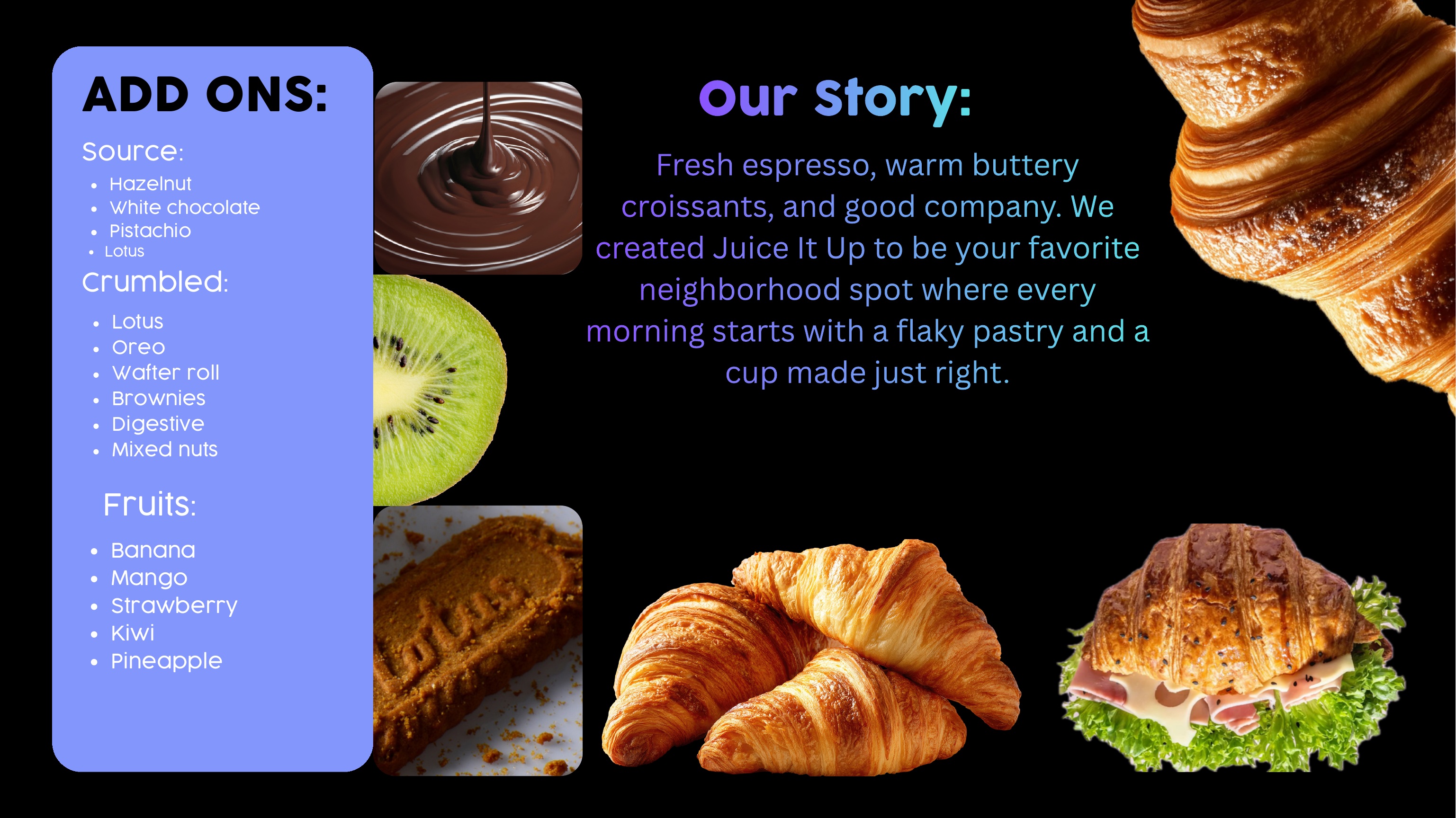 Juice It Up menu page 7 of 8 — add-ons
